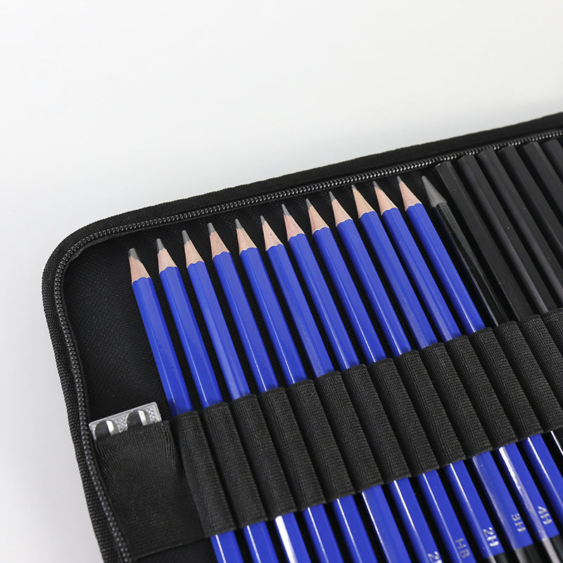 Blue 40-Piece Drawing Pencil Set, Professional Art Kit in Convenient Storage Case