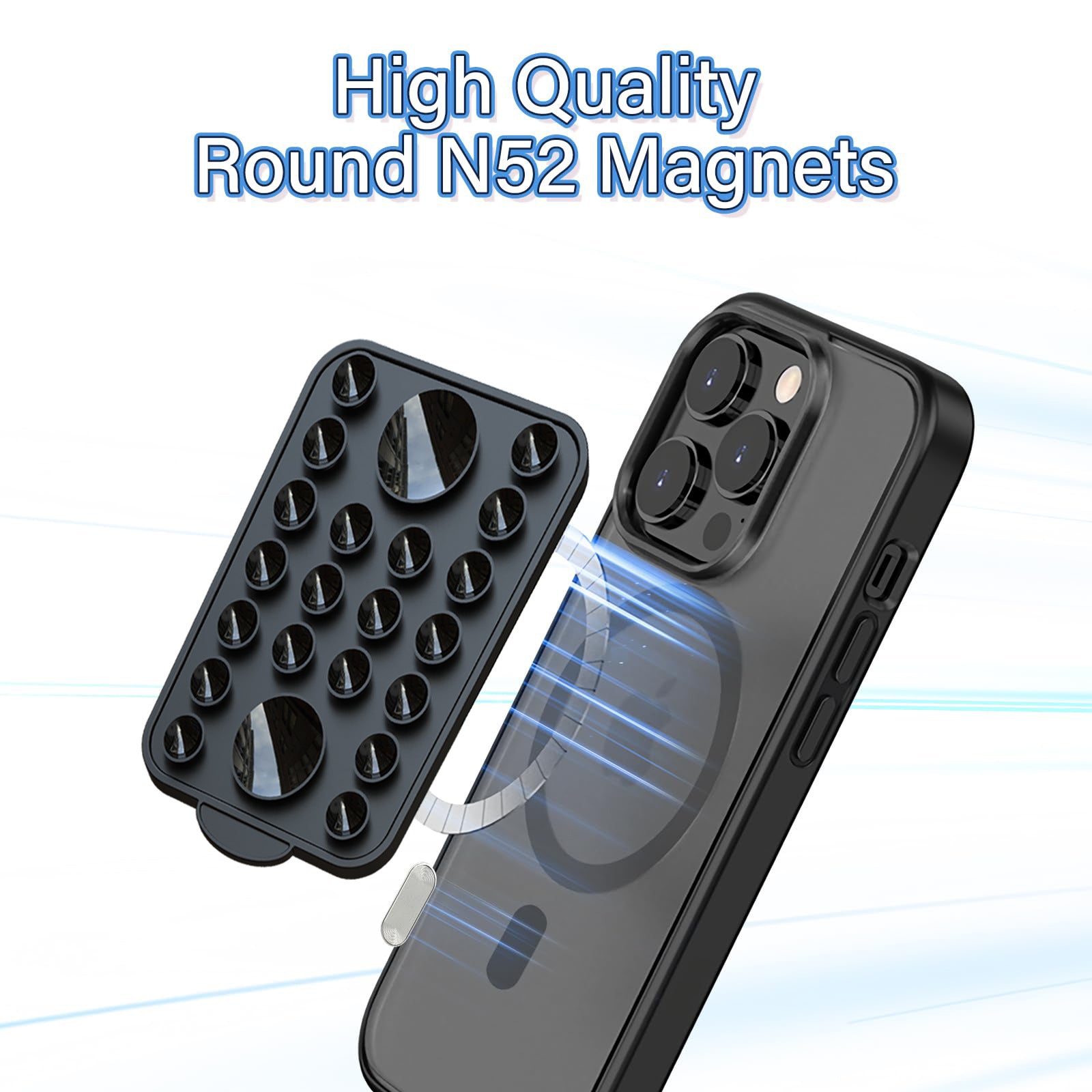 Black Magnetic Phone Mount with High-Quality N52 Magnets - Strong, Durable, and Easy to Use