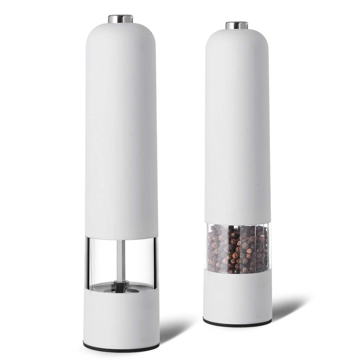 White Elegant Electric Salt and Pepper Grinder - Modern and Compact for Effortless Seasoning
