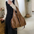 Brown Trendy Large Capacity Soft Leather Tote Bag - Women' Shoulder & Crossbody Handbag