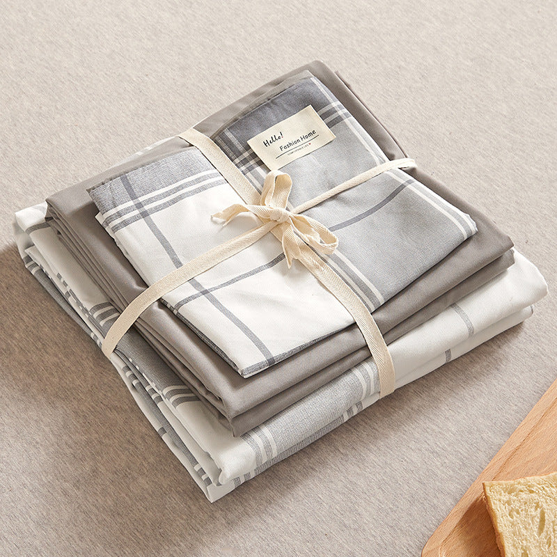 Grey 4-Piece Cotton Bedding Set - Fits 1.5m/1.8m Beds (Duvet Cover 200x230cm, Bed Sheet 230x250cm)