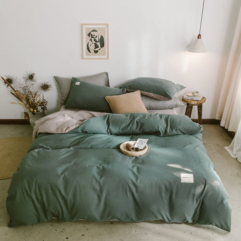 Dark Grey 4-Piece Cotton Bedding Set - Fits 1.5m/1.8m Beds (Duvet Cover 200x230cm, Bed Sheet 230x250cm)