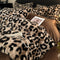 Brown leopard-print Luxury Winter Faux Rabbit Fur Bedding Set - 4-Piece Melange Style Plush Set for 1.8m Beds (200x230cm Duvet Cover)