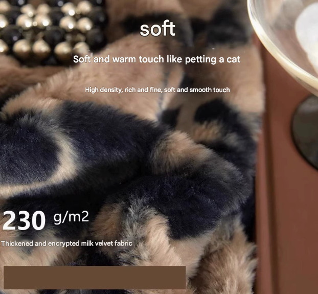 Brown leopard-print Luxury Winter Faux Rabbit Fur Bedding Set - 4-Piece Melange Style Plush Set for 1.8m Beds (200x230cm Duvet Cover)