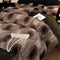 Brown Stripe Luxury Winter Faux Rabbit Fur Bedding Set - 4-Piece Melange Style Plush Set for 1.8m Beds (200x230cm Duvet Cover)