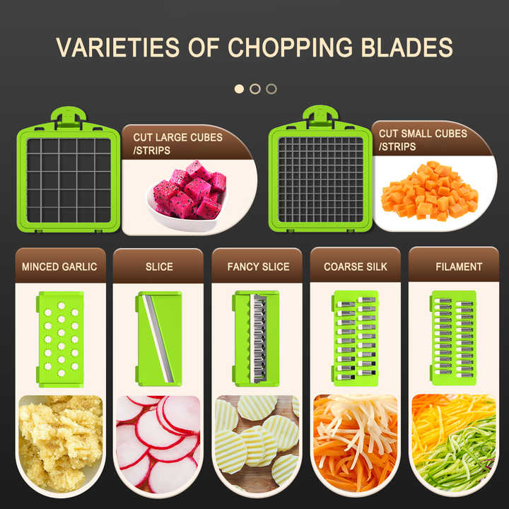 Black and white 14-Piece Multifunctional Vegetable Chopper and Slicer Set - Kitchen Cutting and Grating Tool