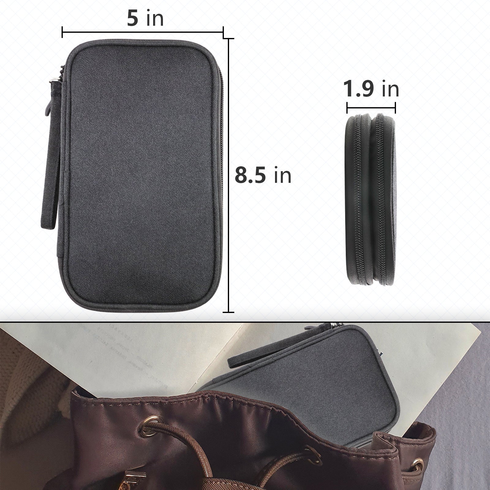 Black Portable Digital Organizer Bag – Multifunctional Storage for Power Banks, Cables, and AccessoriesPhotography Props Not Included