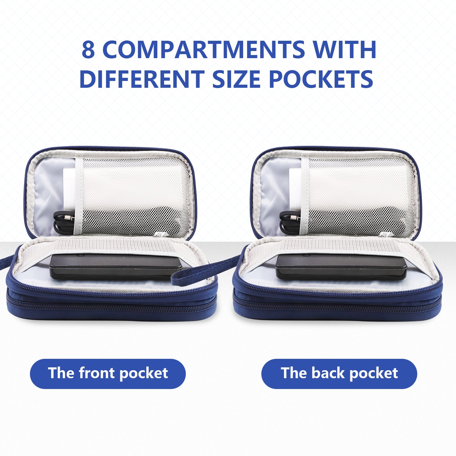 Dark Blue Portable Digital Organizer Bag - Multifunctional Storage for Power Banks, Cables, and AccessoriesPhotography Props Not Included