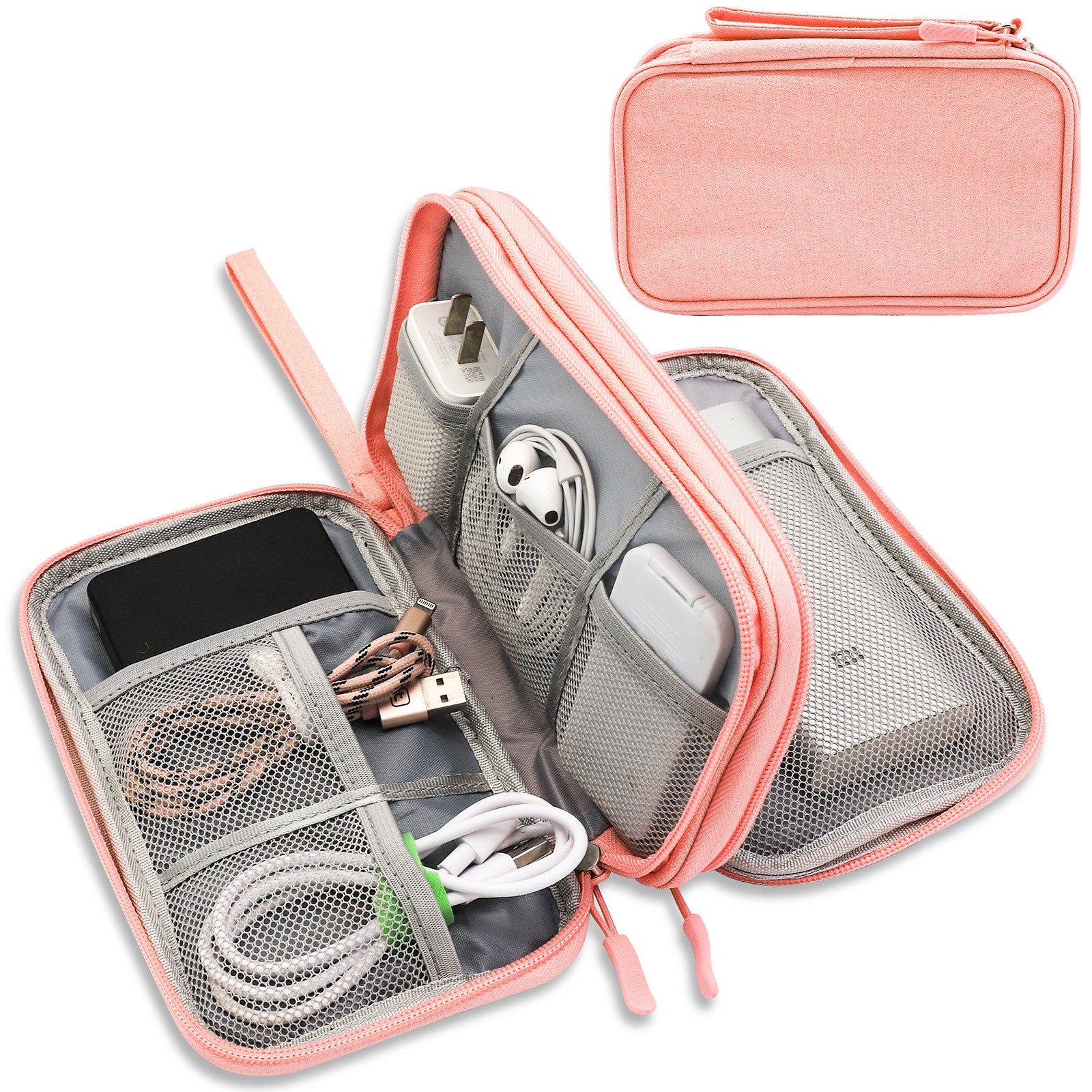 Pink Portable Digital Organizer Bag - Multifunctional Storage for Power Banks, Cables, and AccessoriesPhotography Props Not Included