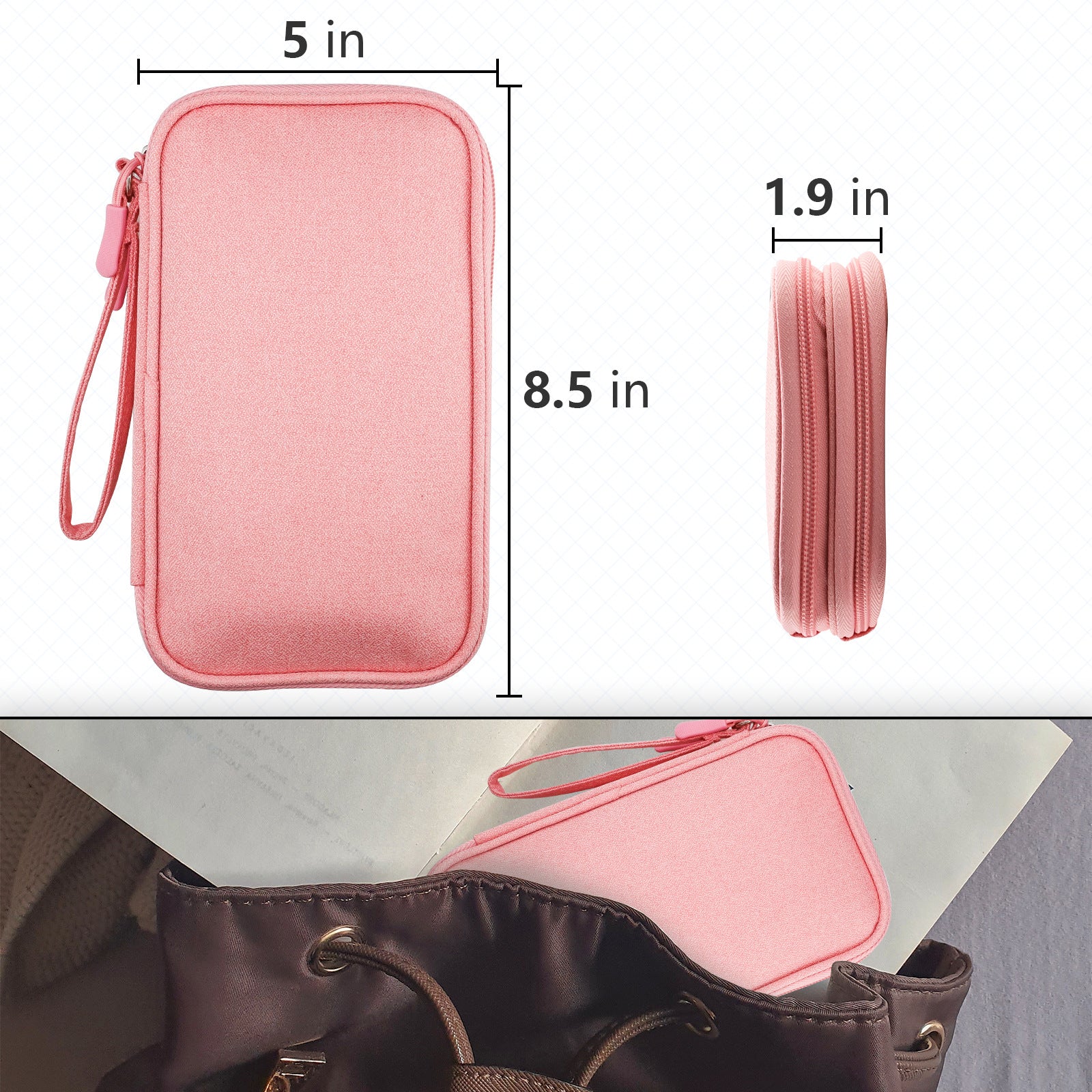 Pink Portable Digital Organizer Bag - Multifunctional Storage for Power Banks, Cables, and AccessoriesPhotography Props Not Included
