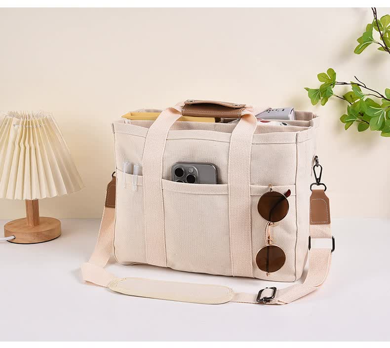 White Large Capacity Multi-Compartment Tote Bag - Stylish and Versatile for Women, Ideal for Organizing Essentials or as a Mommy BagPhotography props not included