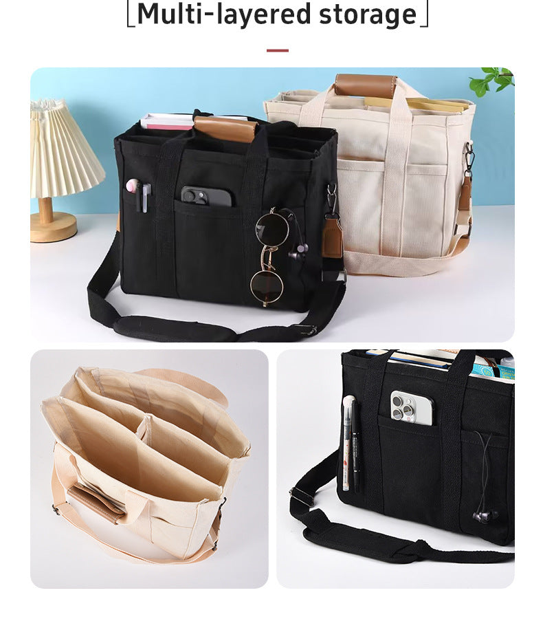 Black Large Capacity Multi-Compartment Tote Bag - Stylish and Versatile for Women, Ideal for Organizing Essentials or as a Mommy BagPhotography props not included