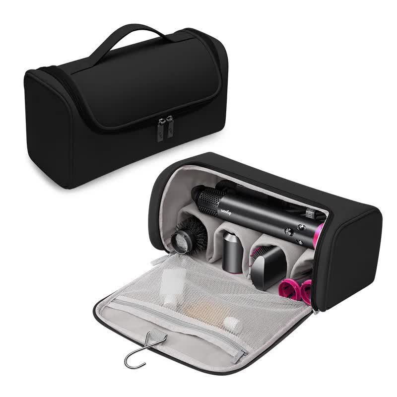 Black Portable PU Storage Bag for Hair Curlers, Hair Dryers, and Styling ToolsHair dryers, etc. are shooting props and are not included in the product