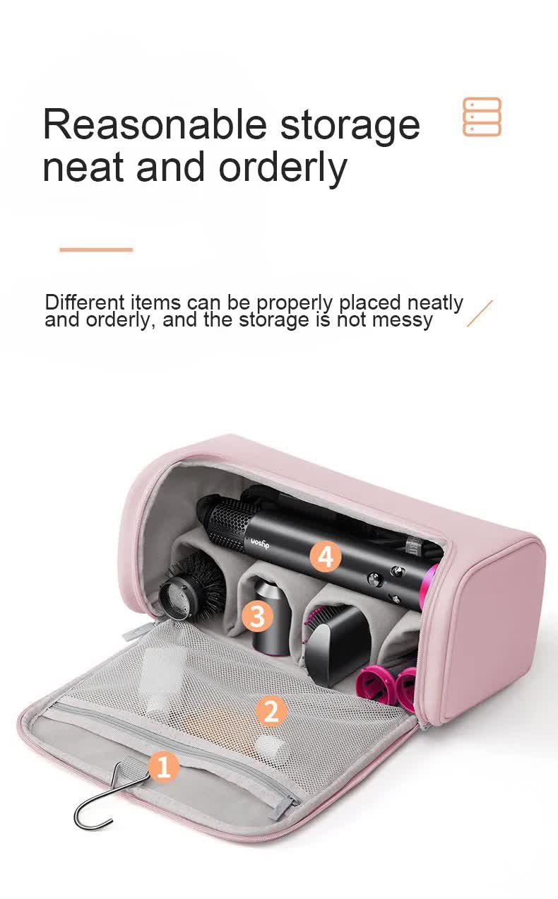 Black Portable PU Storage Bag for Hair Curlers, Hair Dryers, and Styling ToolsHair dryers, etc. are shooting props and are not included in the product