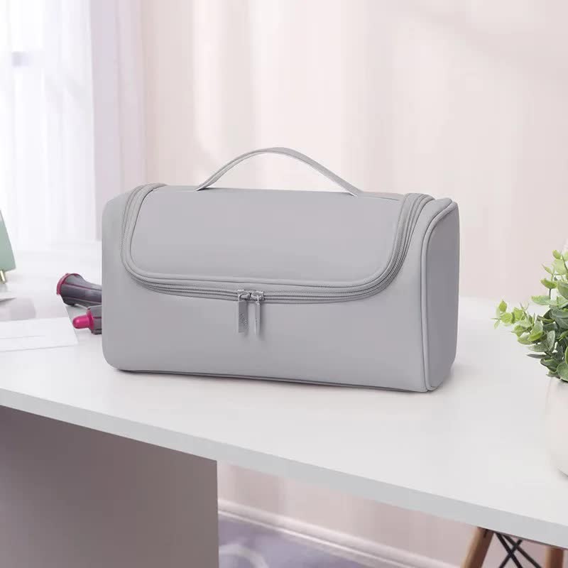 Grey Portable PU Storage Bag for Hair Curlers, Hair Dryers, and Styling ToolsHair dryers, etc. are shooting props and are not included in the product