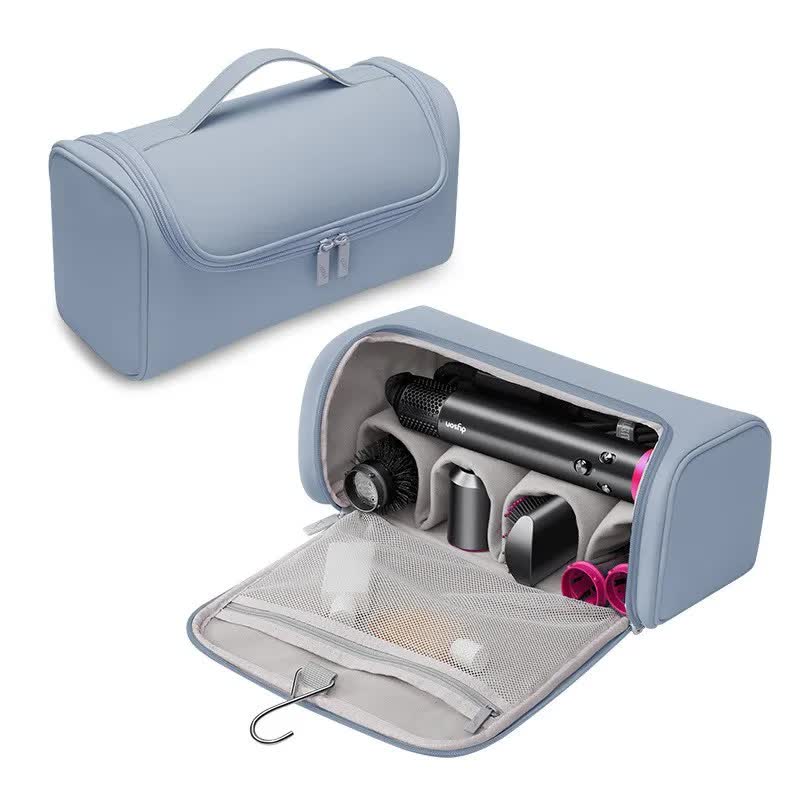 Blue Portable PU Storage Bag for Hair Curlers, Hair Dryers, and Styling ToolsHair dryers, etc. are shooting props and are not included in the product