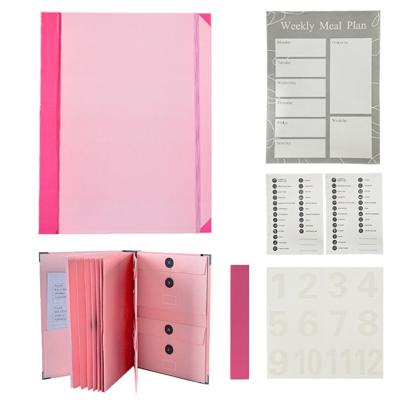 Thick VersionPink Accordion File Binder with 12 Envelopes - Durable Document Organizer