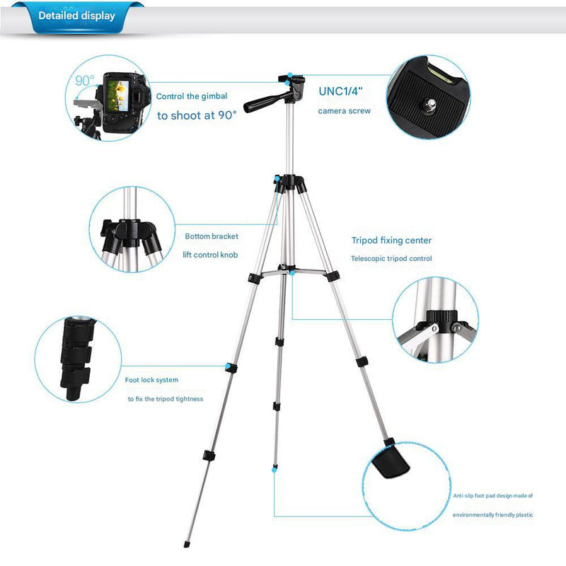 Black Aluminum Alloy Camera and Phone Tripod - Adjustable Lightweight StandTripod + Small Live Broadcast Clip