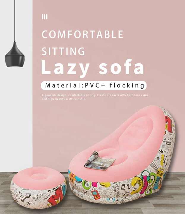Pink GraffitiPortable Inflatable Sofa Chair with Ottoman - Waterproof Flocked Lazy Sofa for Camping and Home Use