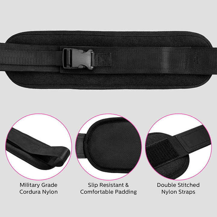 Black Portable Hip Thrust and Glute Training Belt - Adjustable Weightlifting Support StrapDumbbells not included