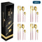 Pink And Gold Patchwork Colours 410 Stainless Steel 16-Piece Flatware Set - Elegant Dinnerware with Knife, Fork, Spoon for 4 People