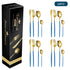 Blue And Gold Patchwork Colours 410 Stainless Steel 16-Piece Flatware Set - Elegant Dinnerware with Knife, Fork, Spoon for 4 People