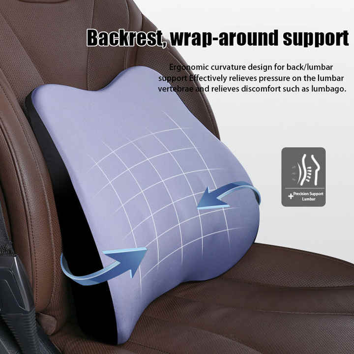 Coffee Memory Foam Car Seat Neck and Lumbar Support Set - Ergonomic Cushion for Office, Home, and Driving