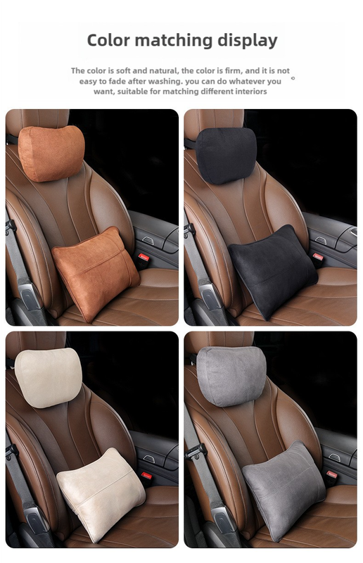 Brown Luxury Eco-Friendly Suede Car Headrest and Lumbar Cushion Set – Ergonomic Support, All-Season Comfort, Adjustable Straps, and Durable Design for Cars, Office, and Home Use