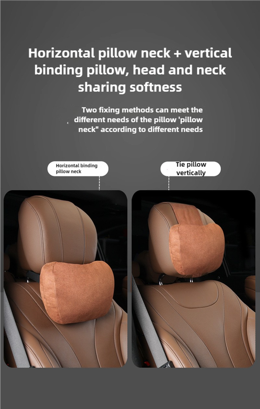 Brown Luxury Eco-Friendly Suede Car Headrest and Lumbar Cushion Set – Ergonomic Support, All-Season Comfort, Adjustable Straps, and Durable Design for Cars, Office, and Home Use