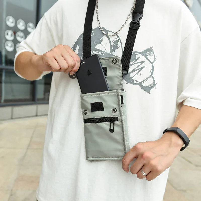 Black Water-Resistant Nylon Crossbody Phone Bag - Compact Travel Wallet & Card Holder for Men and Women(Mobile phones and cards are shooting props, not included)