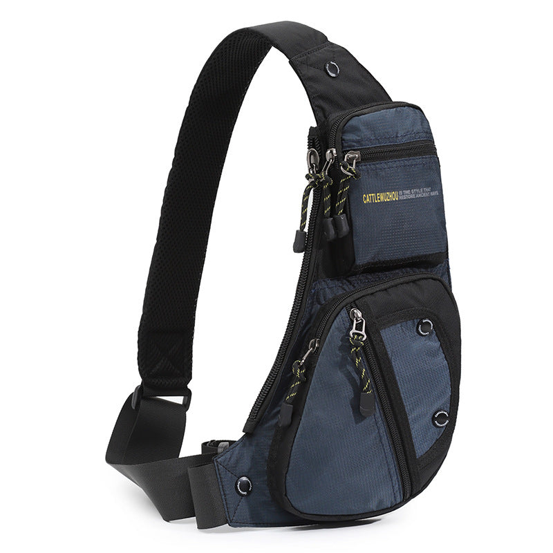 Black And Blue Men's Vintage Chest Bag -Multi-functional Waterproof Crossbody Sling Bag for Outdoor Sports