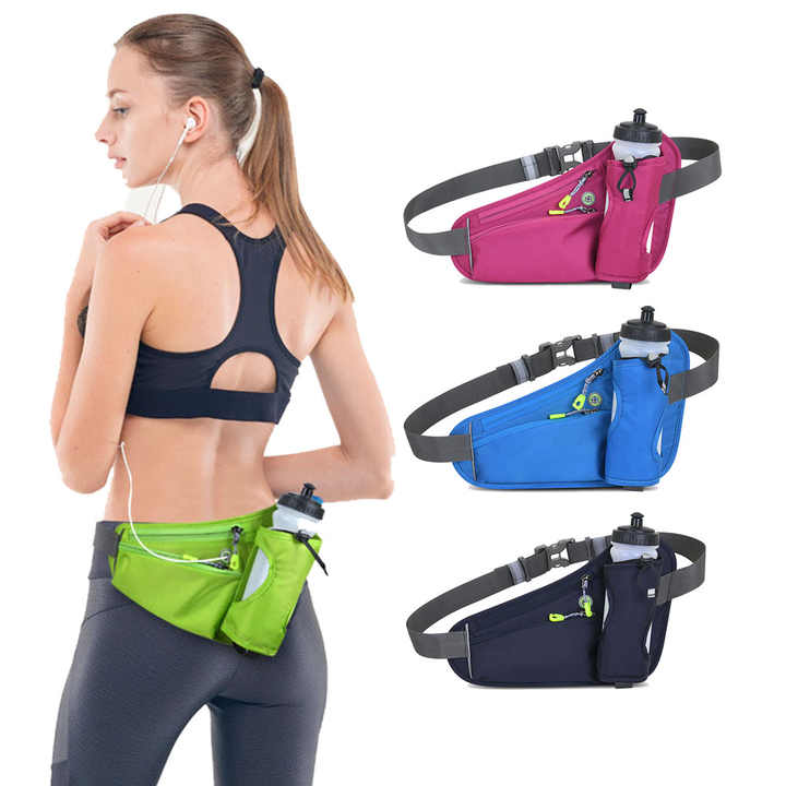 Blue Hydration Running Waist Pack - Waterproof Lightweight Sports Belt with Bottle HolderWater bottles are filming props, not included