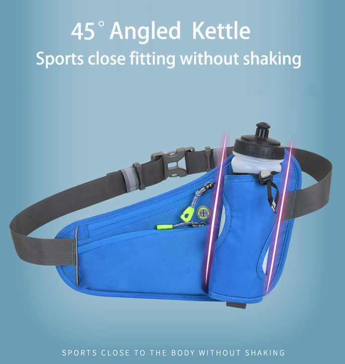 Blue Hydration Running Waist Pack - Waterproof Lightweight Sports Belt with Bottle HolderWater bottles are filming props, not included