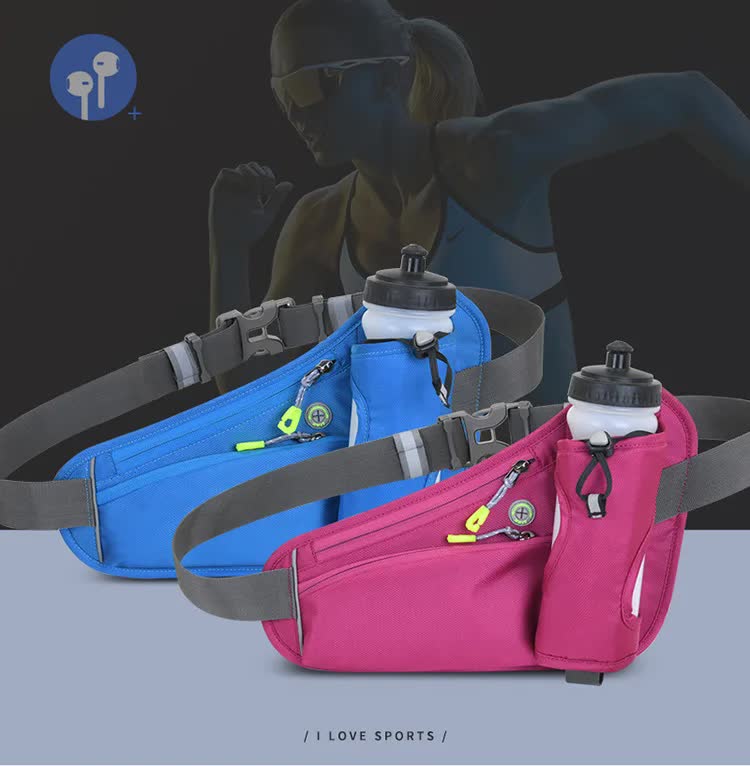 Blue Hydration Running Waist Pack - Waterproof Lightweight Sports Belt with Bottle HolderWater bottles are filming props, not included