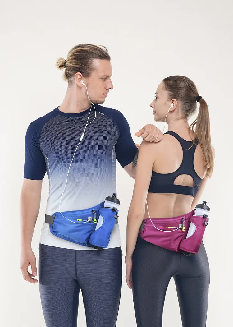 Blue Hydration Running Waist Pack - Waterproof Lightweight Sports Belt with Bottle HolderWater bottles are filming props, not included