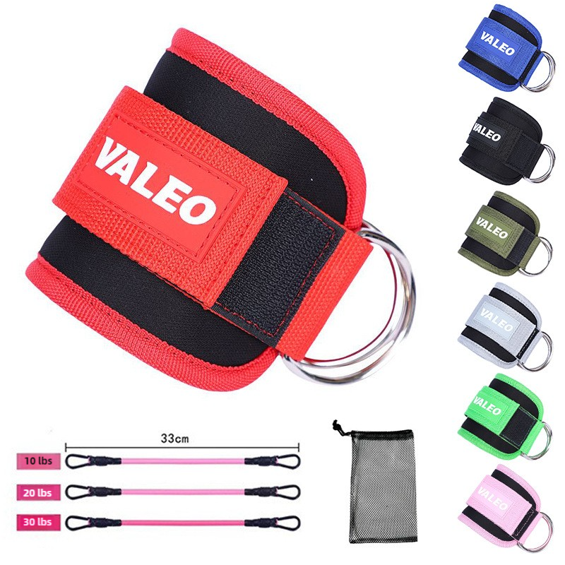 Red Set 2 Ankle Straps + 3 elastic ropes + 1 mesh bag Adjustable Ankle Straps for Leg and Glute Training - EVA Padded Gym Foot Straps