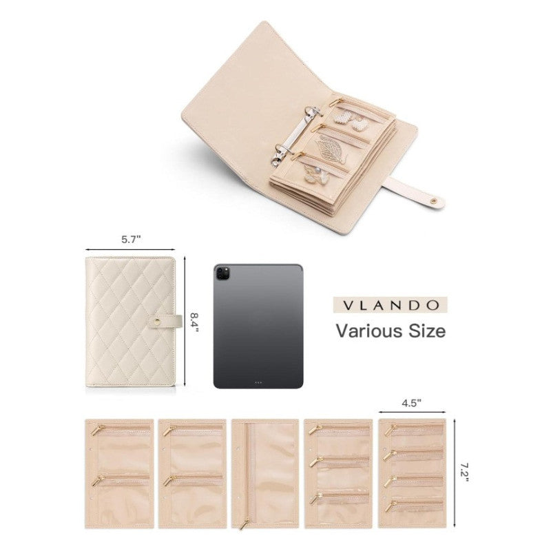 1 Piece Off White Luxury Leather Loose-Leaf Jewelry Organizer - Portable Large-Capacity Storage Book for Earrings and NecklacesJewellery is a shooting prop and is not included