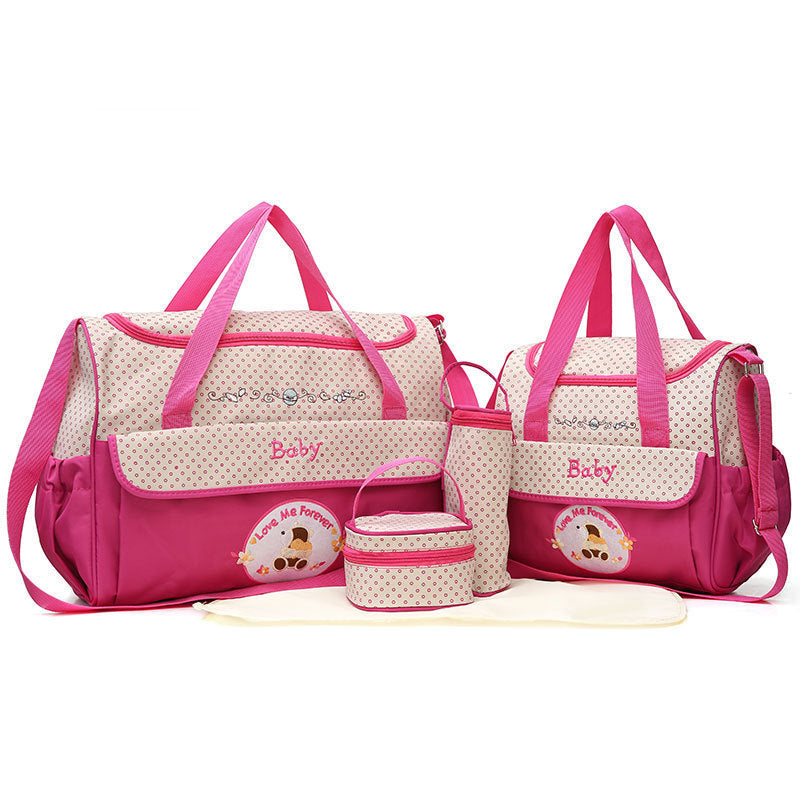 Pink 5-Piece Mommy Bag Set - Large Capacity Diaper Bags for Baby Travel, Tote and Shoulder Bags with Insulated Bottle Holder and Snack Bag