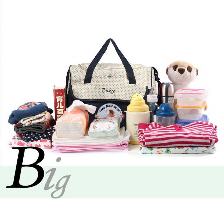 Dark Blue 5-Piece Mommy Bag Set - Large Capacity Diaper Bags for Baby Travel, Tote and Shoulder Bags with Insulated Bottle Holder and Snack Bag