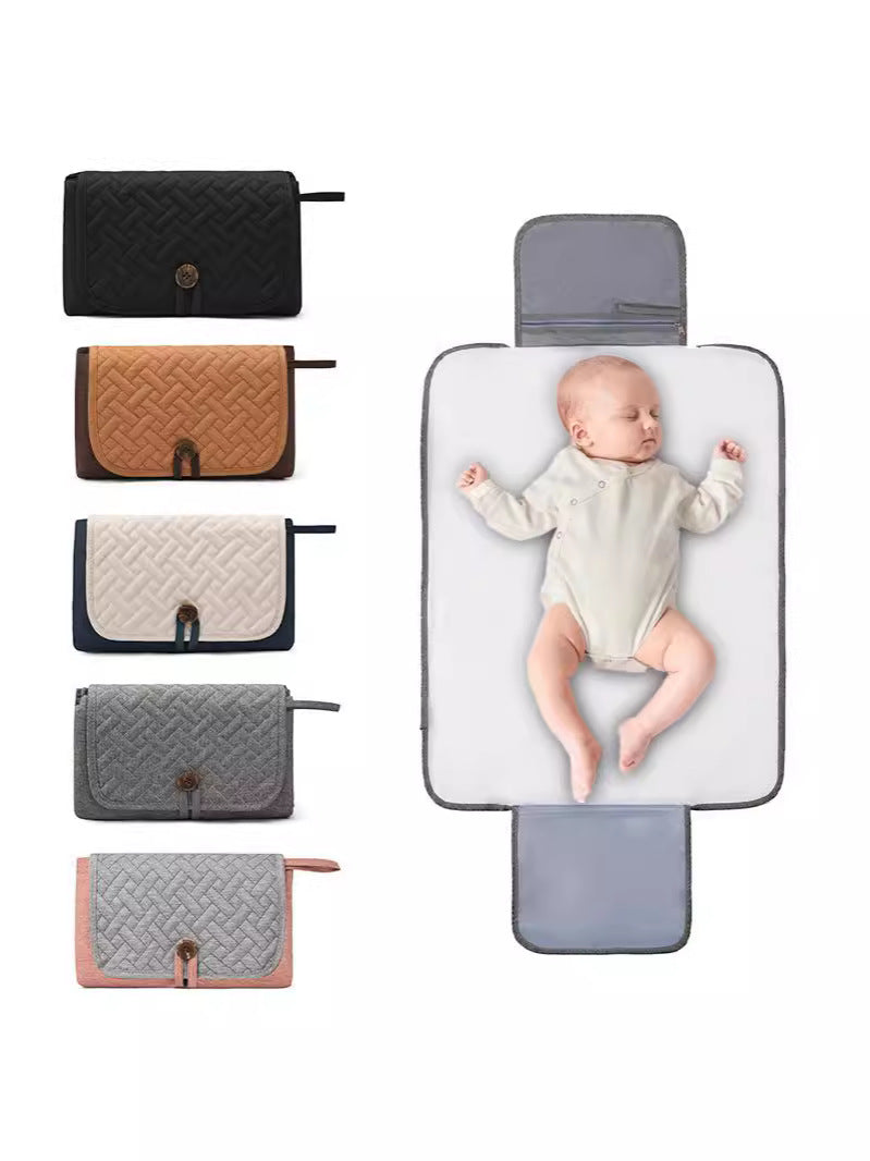 Grey and Pink Patchwork Portable Baby Changing Mat  Waterproof, Foldable, Compact Diaper Pad for Travel & Everyday Use