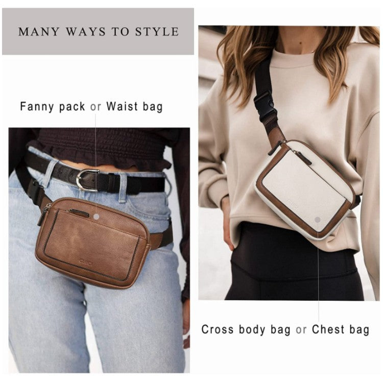 Brown Adjustable Waterproof PU Leather Waist Bag - Stylish Crossbody Belt Bag for Men & Women