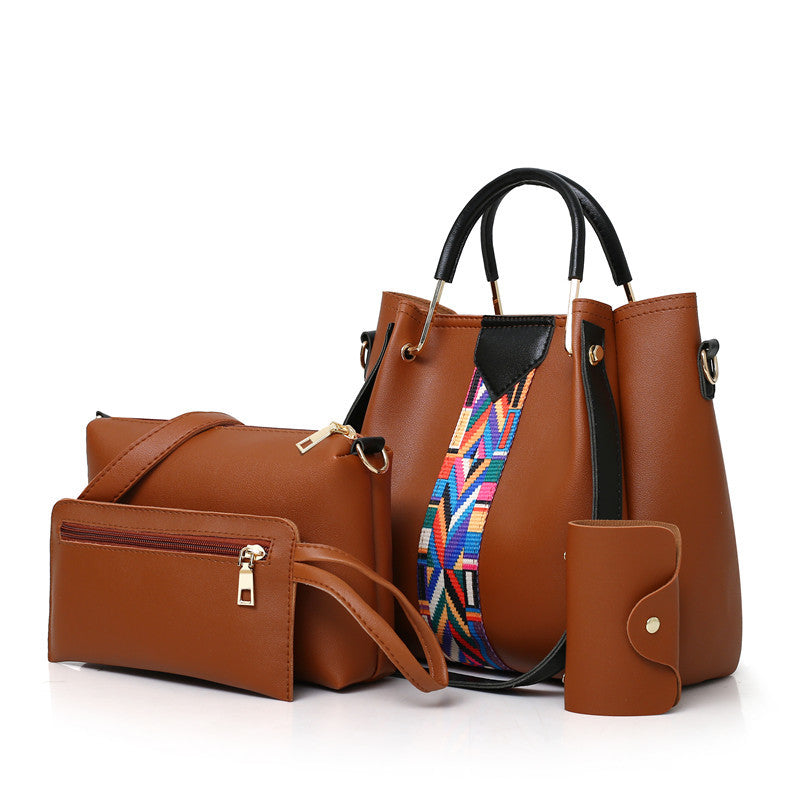 Brown Elegant 4-Piece Women's Handbag Set - Stylish PU Leather Tote, Shoulder Bag, Clutch, and Wallet for Every Occasion