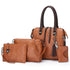 Brown 4-Piece Women's PU Leather Tote Bag Set - Vintage Handbag, Shoulder Bag, Clutch, and Card Holder - Lightweight Design