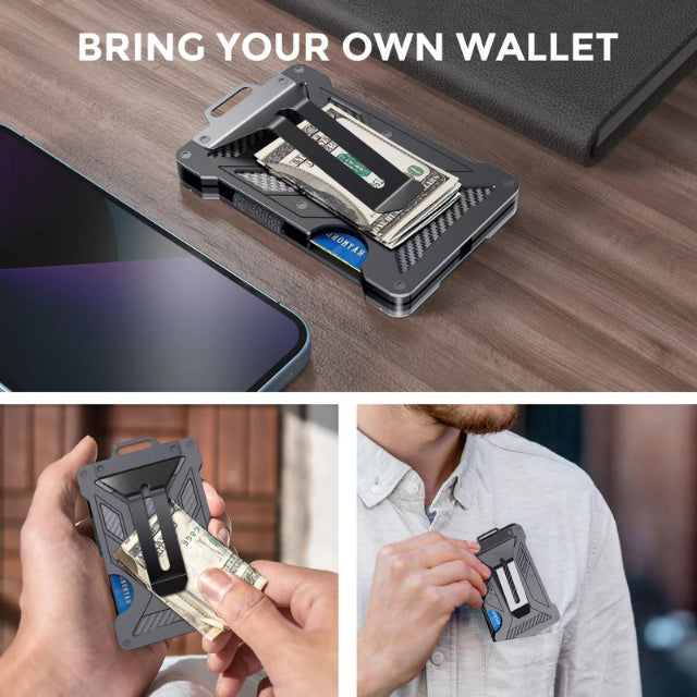 1 Pcs Black Premium RFID Blocking Aluminum Alloy ID Badge Holder with Transparent Card Slot & Money Clip