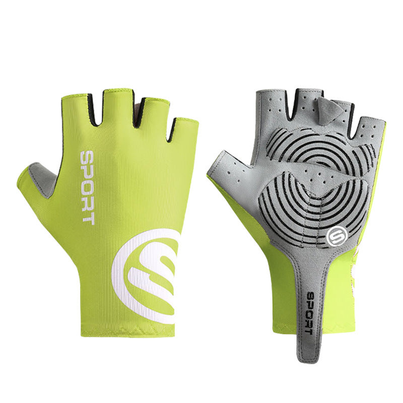 Size L Bright Green Breathable Half-Finger Cycling Gloves - Anti-Slip, Shockproof, and Durable for Men & Women