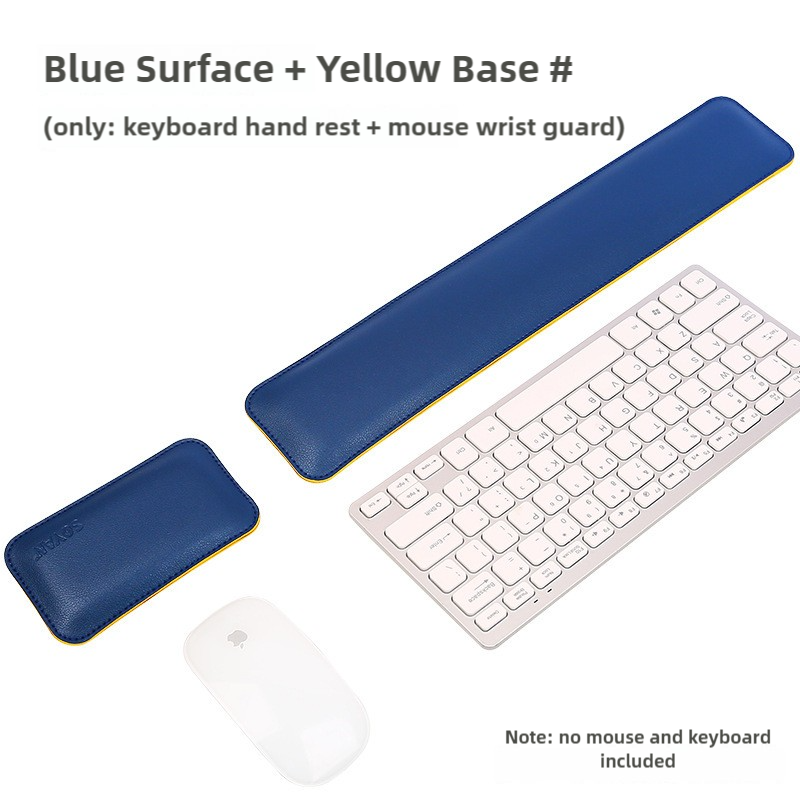Blue And Yellow Keyboard Wrist Guard + Mouse Wrist Guard Premium Dual-Sided PU Leather Keyboard Wrist Rest and Mouse Pad Set - Ergonomic Support for Comfortable Typing and Mouse Use