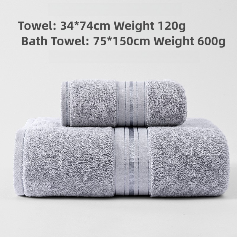 Grey Luxury Cotton Towel SetTowel + Bath Towel - Quick Dry, Extra Thick & Absorbent, Perfect for Bath & Beach