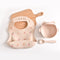 Cherry Pattern Beige Soft and Safe Silicone Baby Feeding Set – Bib, Bowl, and Spoon Combo for Mess-Free Meals