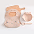 Rocket Pattern Beige Soft and Safe Silicone Baby Feeding Set - Bib, Bowl, and Spoon Combo for Mess-Free Meals