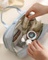 Blue Premium PU Leather Portable Makeup Bag - Large Capacity Waterproof Travel Cosmetic OrganizerCosmetics are shooting props, not included